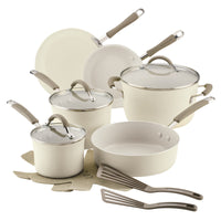 13-Piece Ceramic Nonstick Cookware Set with pots, pans, lids, and utensils.