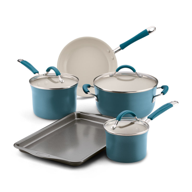 8-Piece Ceramic Nonstick Cookware Set displayed on a white background.