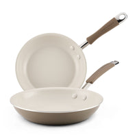 Two 2-Piece Ceramic Nonstick Skillet Set pans with matching handles, stacked.