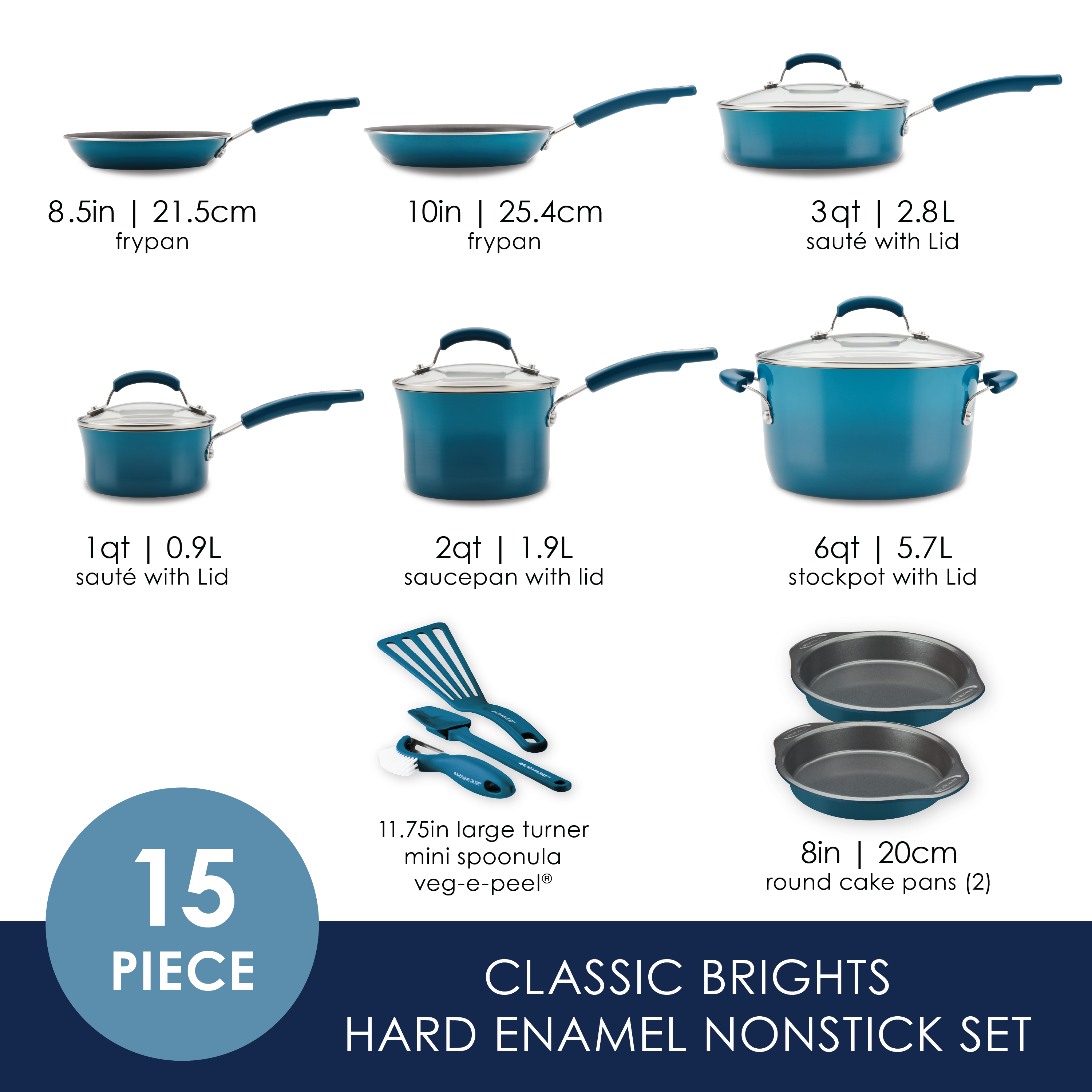 Rachael Ray Hard Enamel Nonstick 14 Piece Cookware Set - The
