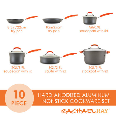 Cookware set: fry pans, saucepans, sauté pan, stockpot with lids.