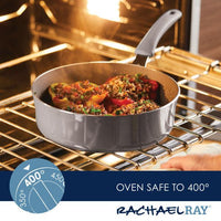 The 3-Quart Cook + Create Nonstick Sauté Pan with Lid, featuring a scratch-resistant, nonstick cooking surface, is perfect for oven-baked stuffed peppers and is safe to use in the oven up to 400 degrees.