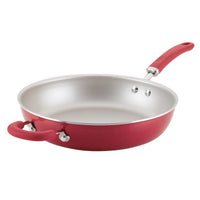 Nonstick Induction Deep Frying Pan with side handle and metal rivets.