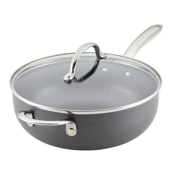Experience the ideal combination of convenience and quality with the 4-Quart Professional Hard Anodized Nonstick Saucier with Lid. This saucier features a glass lid and robust metal handles, while being dishwasher-safe to ensure easy clean-up. Its exceptional performance is perfect for all your culinary endeavors.