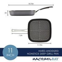 The 11-Inch Cook + Create Hard Anodized Nonstick Deep Grill Pan is illustrated with detailed dimensions.