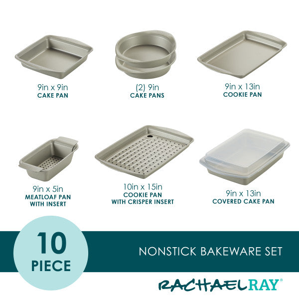 This 10-Piece Nonstick Bakeware Set boasts heavy gauge steel construction, providing a range of oven-safe pan sizes designed for durability.
