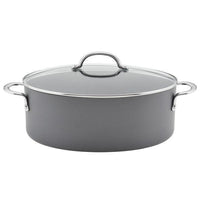 The 8-Quart Professional Nonstick Oval Hard Anodized Stockpot by Rachael Ray offers both style and functionality with its glass lid and side handles, making it a perfect addition to your kitchen.