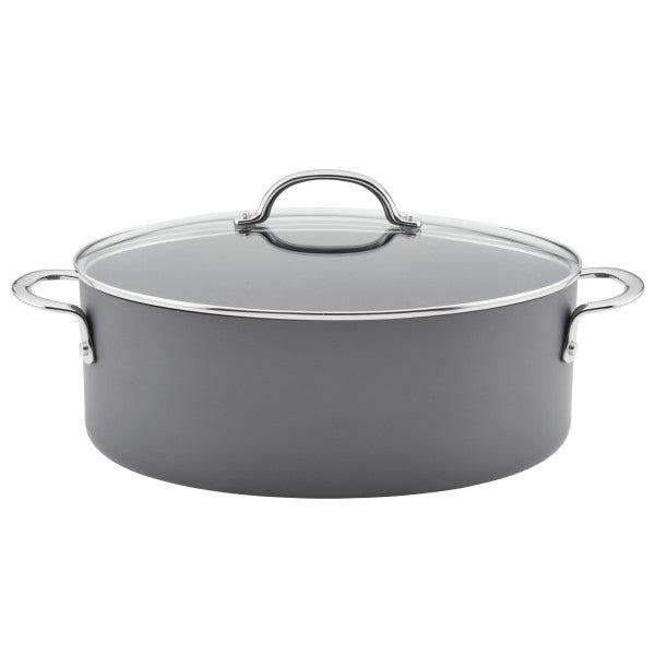 The 8-Quart Professional Nonstick Oval Hard Anodized Stockpot by Rachael Ray offers both style and functionality with its glass lid and side handles, making it a perfect addition to your kitchen.