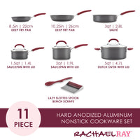11-Piece Hard Anodized Nonstick Induction Cookware Set with utensils included.