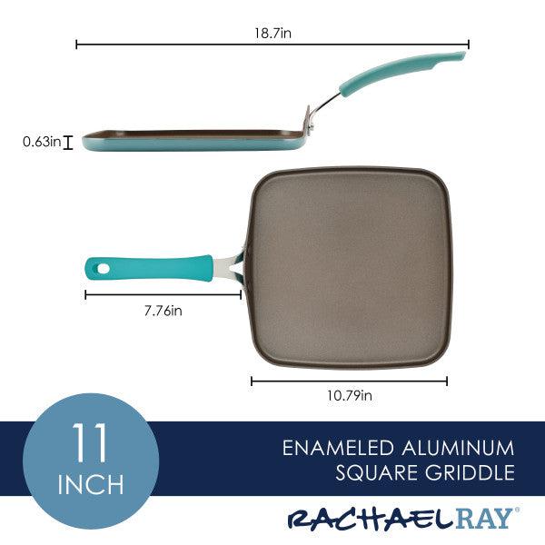 Diagram showcasing the dimensions of the 11-Inch Cook + Create Nonstick Square Griddle Pan, crafted from thicker gauge aluminum for superior stovetop performance.