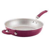 Nonstick Induction Deep Frying Pan, maroon, two handles, on white background.