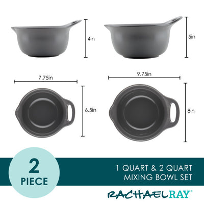 Image showing a 2-piece mixing bowl set with dimensions and Rachael Ray logo.