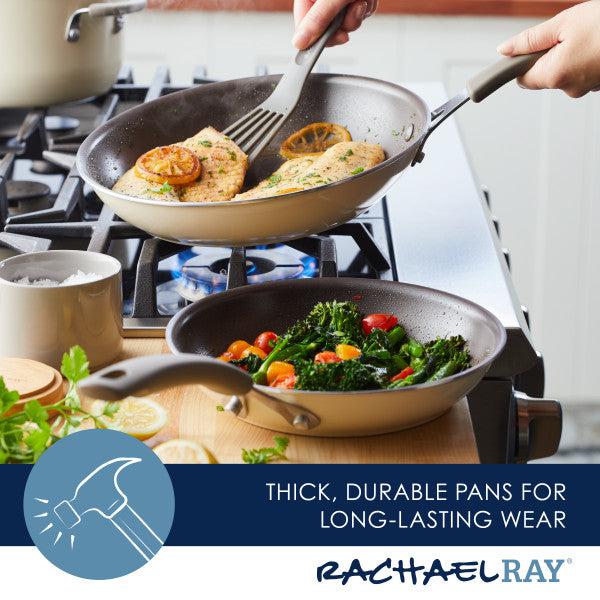 Preparing chicken and vegetables in the sturdy, nonstick 2-Piece Cook + Create Frying Pan Set on an aluminum stovetop.