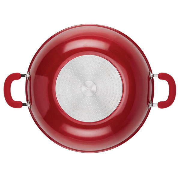 Top view of a 14.25-Inch Nonstick Induction Wok with side handles and metallic base.