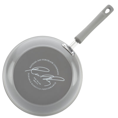 Gray nonstick frying pan with a signature on the bottom.