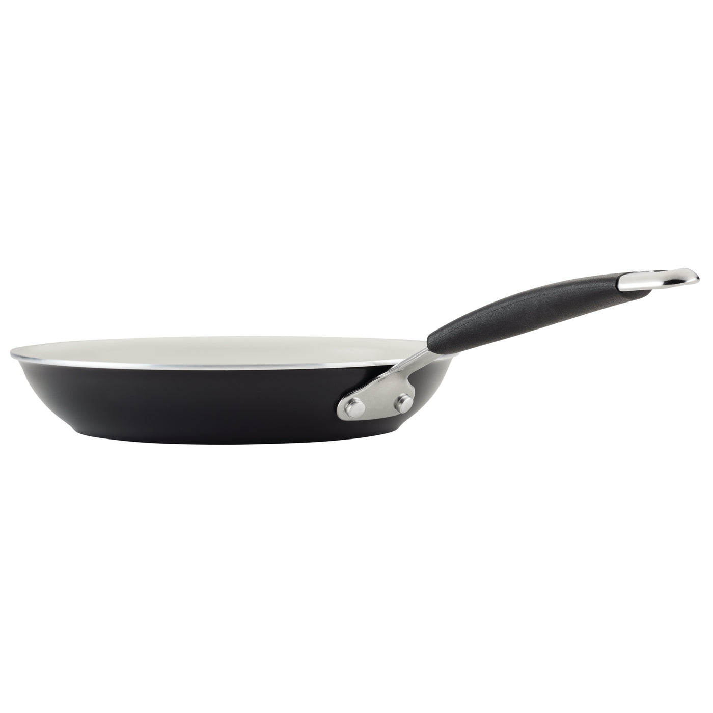 10-Piece Ceramic Nonstick Cookware Set with white interiors and black handles.