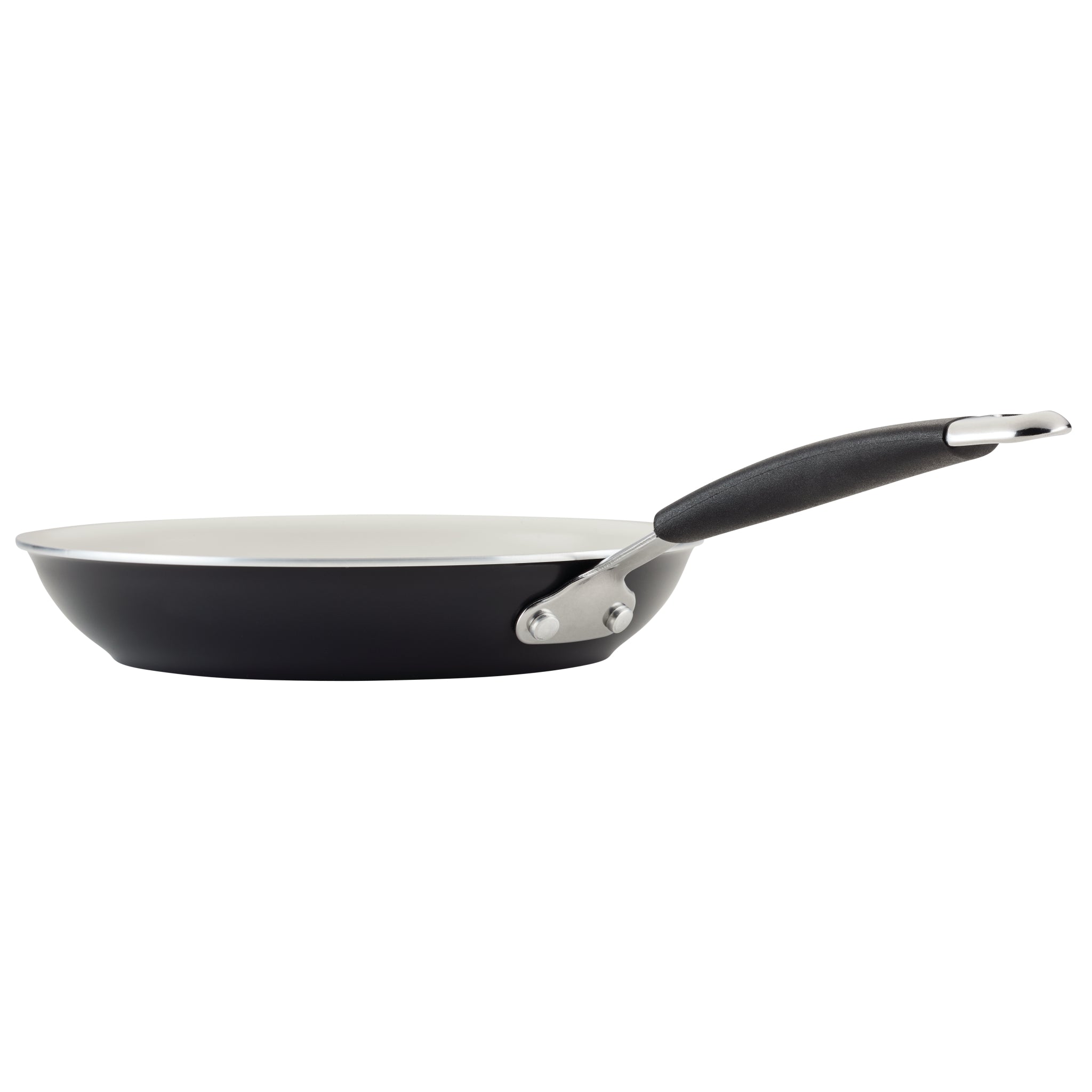 10-Piece Ceramic Nonstick Cookware Set with white interiors and black handles.