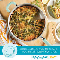 Frittata with veggies in a Nonstick Induction Deep Frying Pan, one slice served.