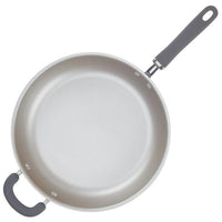 Top view of an empty Nonstick Induction Deep Frying Pan with two black handles.