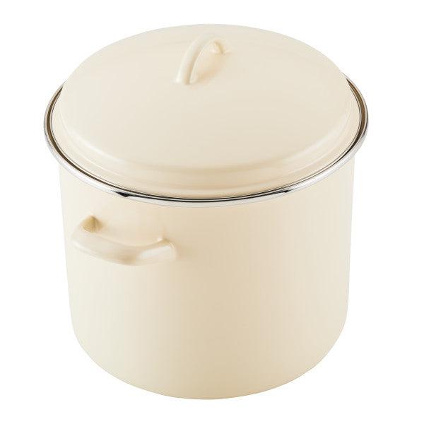 12-Quart Induction Enamel Stockpot with a lid and side handles is ideal for preparing family-sized portions.