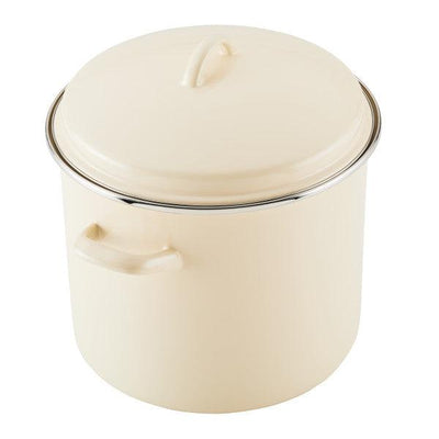 Cream-colored pot with a handle and lid.