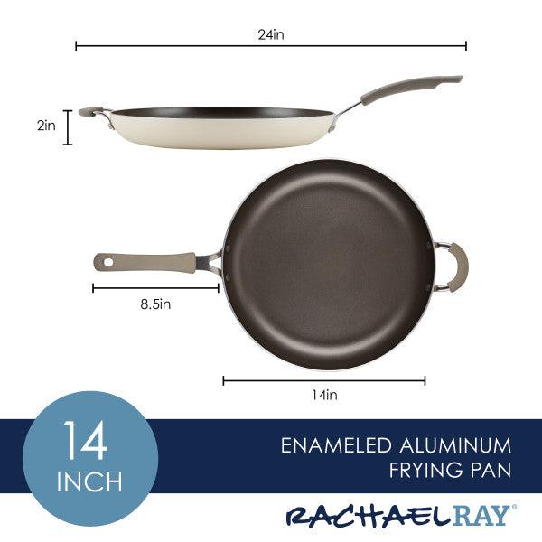 Introducing the Cook + Create Nonstick Frying Pans, a 14-inch high-performance enameled aluminum option crafted with a thicker gauge for added durability, complete with precise measurement indicators.