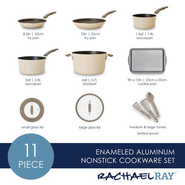 Experience culinary excellence with our Cook + Create Nonstick Cookware Set. This 11-piece enameled aluminum collection includes utensils and lids, is oven-safe, scratch-resistant, and ensures durability and ease in every cooking adventure.