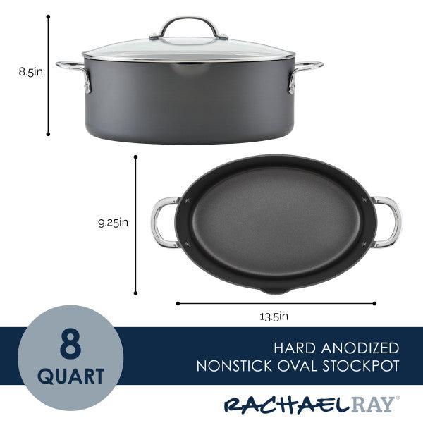 The 8-Quart Professional Nonstick Oval Hard Anodized Stockpot delivers nonstick convenience with its distinctive oval shape, making it ideal for cooking pasta and more.
