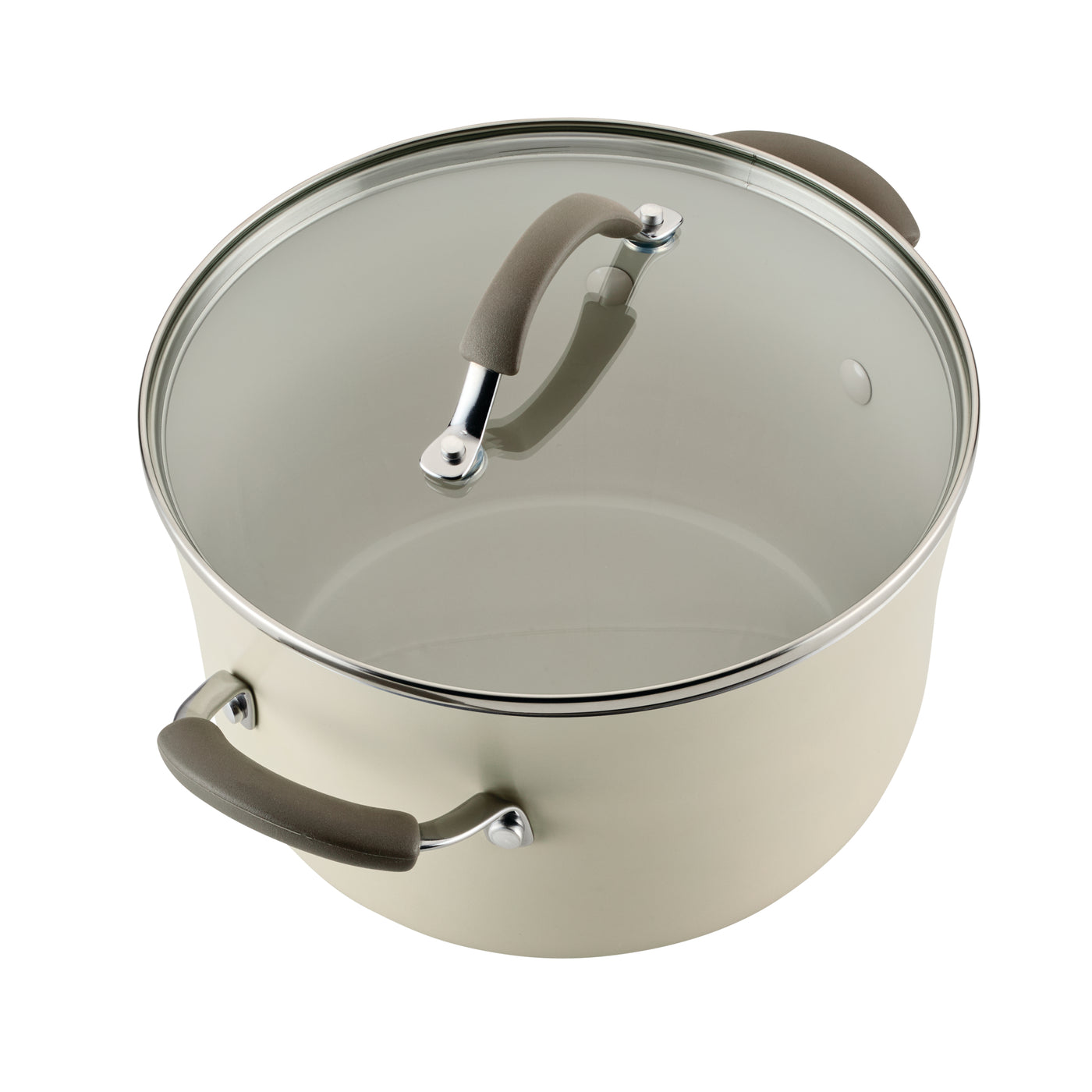 10-Piece Ceramic Nonstick Cookware Set with glass lids and grey handles.