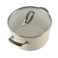 10-Piece Ceramic Nonstick Cookware Set with glass lids and grey handles.