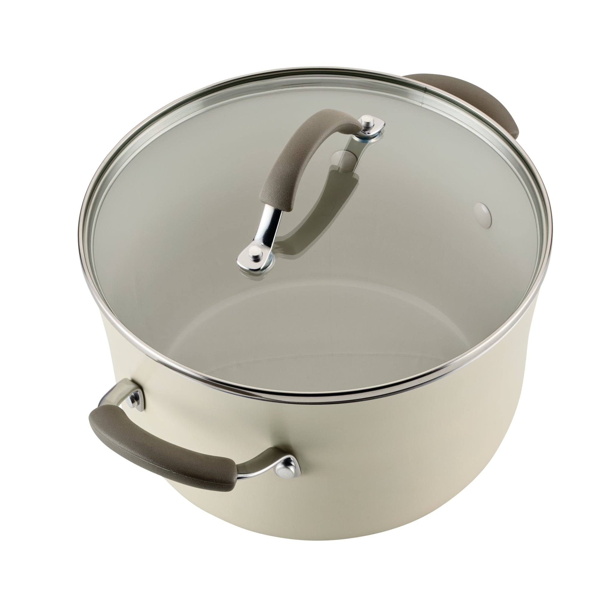 10-Piece Ceramic Nonstick Cookware Set with glass lids and grey handles.