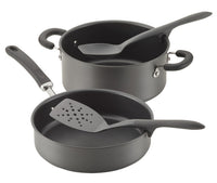 The 2-Piece Lazy Scraping Spoon and Turner set includes two black non-stick pans, each equipped with a spatula and a spoon featuring lazy tool notches. These kitchen utensils are designed for convenience and efficiency, being heat safe and perfect for any culinary adventure.