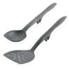 Introducing the 2-Piece Lazy Scraping Spoon and Turner in gray, tailored for culinary convenience. This set includes a versatile spoon and a slotted spatula, both designed to withstand high heat, making them ideal for any cooking endeavor. With the innovative lazy tool notch feature, they effortlessly rest on the pot's edge, helping to maintain an organized kitchen.