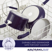 13-Piece Nonstick Induction Cookware Set placed in dishwasher rack for cleaning.