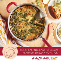 A frittata with herbs in a Nonstick Induction Deep Frying Pan, slice served.