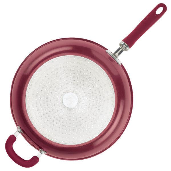 Nonstick Induction Deep Frying Pan with metal base, top view.