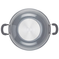 Top view of a large gray pot with loop handles on both sides.