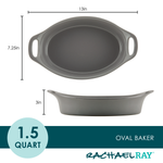 Gray oval baking dish with handles, labeled "1.5 Quart Oval Baker".