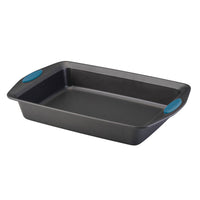 The 9-Inch x 13-Inch Nonstick Rectangle Roasting & Cake Pan is made from heavy gauge steel and includes rubber grips on the handles for a secure hold. It's also oven safe, making it ideal for all your baking needs.