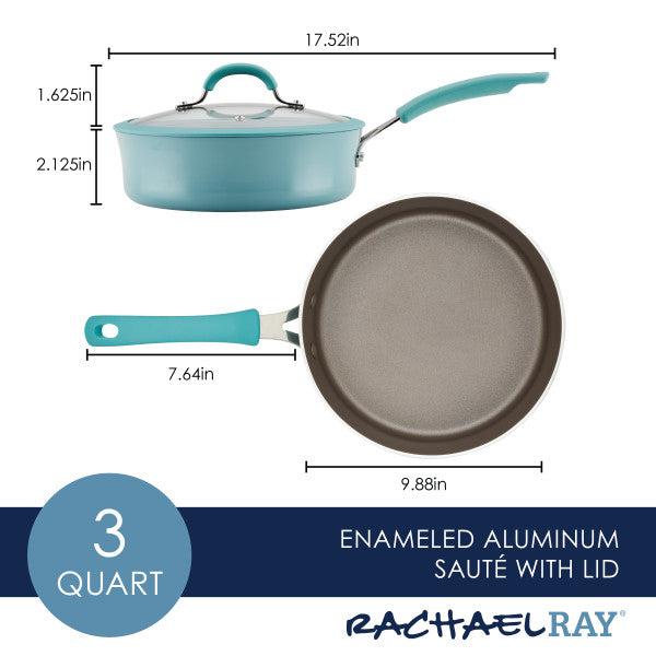The 3-Quart Cook + Create Nonstick Sauté Pan with Lid, featuring turquoise handles and a nonstick cooking surface, ensures effortless sautéing.