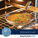 Skillet with frittata in the oven, labeled oven safe to 400 degrees.