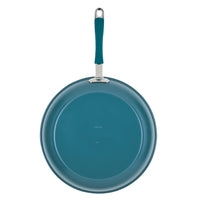Top view of Ceramic Nonstick Frying Pan with a matching teal handle.