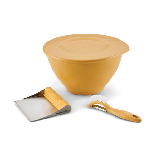 4-Piece Food Prep Set—orange bowl with lid, pastry cutter, and brush.