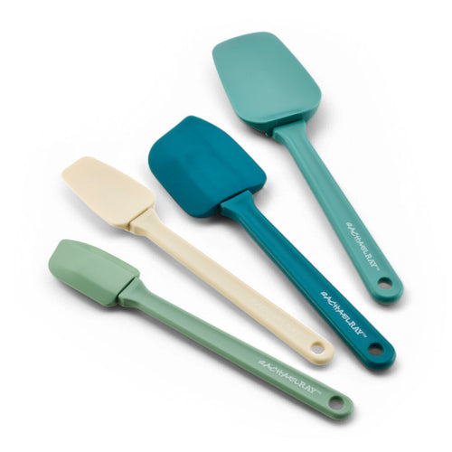 4-Piece Spatula Set in blue and green, safe for nonstick cookware.