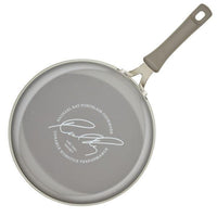 3-Quart Cook + Create Nonstick Sauté Pan with Lid in gray, featuring a nonstick cooking surface and a branded signature on the bottom.