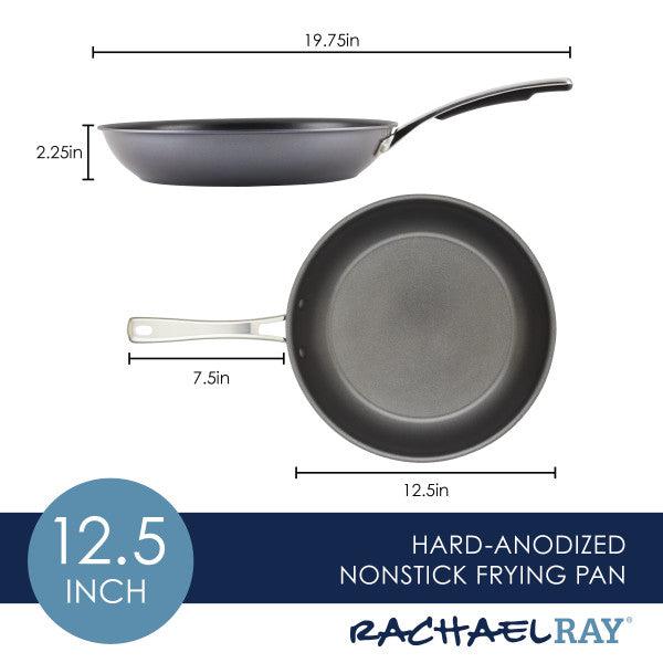 Introducing the 12.5-inch Cook + Create Hard Anodized Nonstick Frying Pan, crafted from hard-anodized aluminum. This durable kitchen essential features a silver handle and a triple-layer nonstick surface for effortless cooking and cleanup.