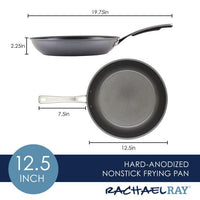 Introducing the 12.5-inch Cook + Create Hard Anodized Nonstick Frying Pan, crafted from hard-anodized aluminum. This durable kitchen essential features a silver handle and a triple-layer nonstick surface for effortless cooking and cleanup.