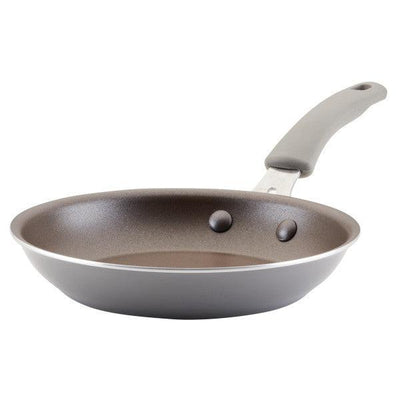 Non-stick frying pan with a gray handle and two rivets.