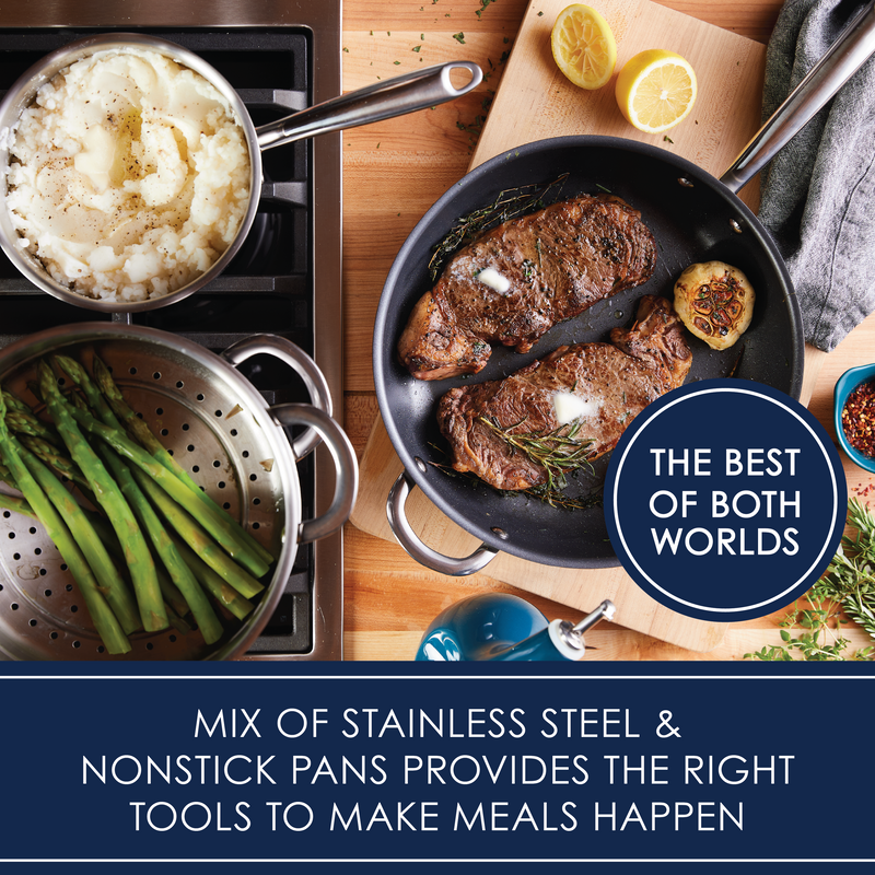 11- Piece Professional Hard-Anodized Nonstick and Induction Stainless Steel Cookware Set