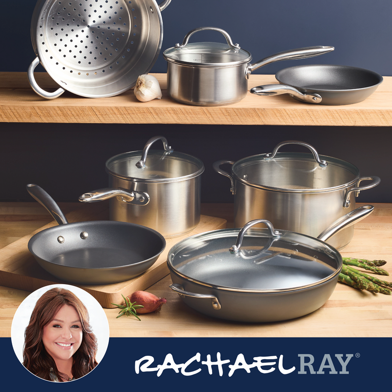 11- Piece Professional Hard-Anodized Nonstick and Induction Stainless Steel Cookware Set